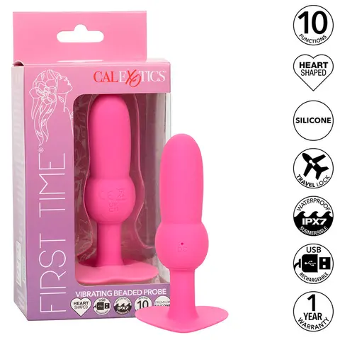 First Time Anal Plug mit Perlensonde 10 Vibrationen Rosa