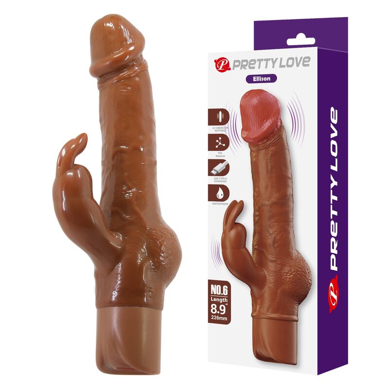 PRETTY LOVE - ELLISON REALISTISCHER HASENVIBRATOR 22,6 CM Ø 4,2 CM BRAUN