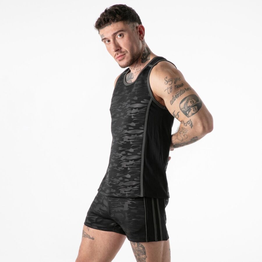 LOCKER GEAR - TANKTOP MIT VOLLEM MILITÄRZUGANG, SCHWARZ, GRÖSSE M